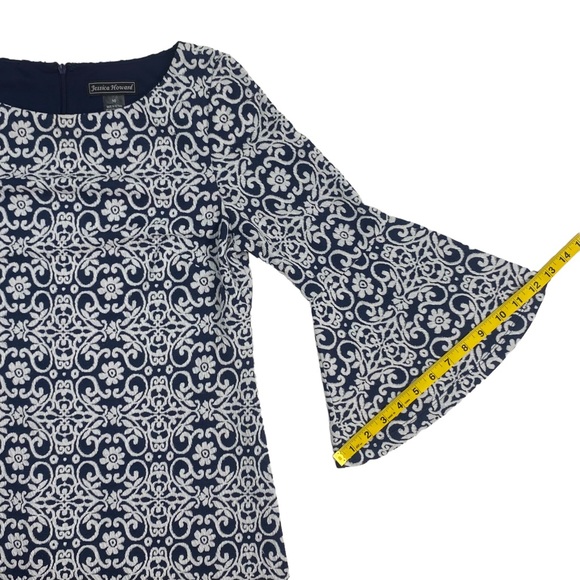 Jessica Howard Women’s Navy White Embroidered Dress 3/4 Bell Sleeves, Size 10 - Picture 12 of 13